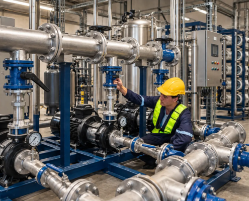 Pump skid system water treatment