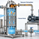 Industrial water degassing system showing removal of dissolved CO2, oxygen, and hydrogen sulfide